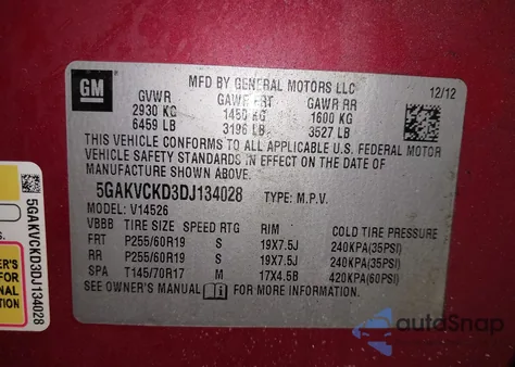 2013 Buick Enclave Leather z USA, uszkodzony, nr VIN 5GAKVCKD3DJ134028